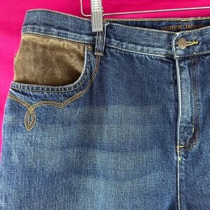 Vintage Ralph Lauren Jeans Co Suede Leather Pocket Western Denim 16W Bootcut